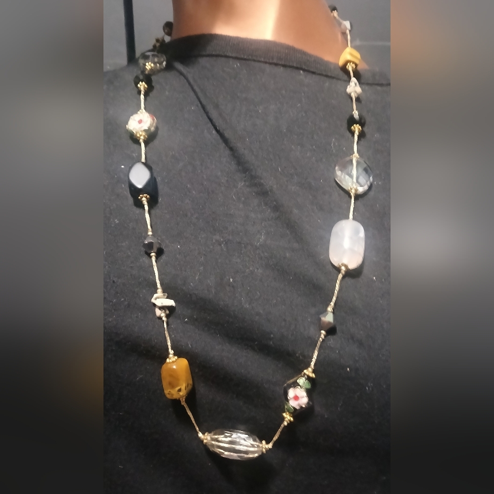 Vintage Signed Cloisonne/Stone Necklace